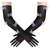 BABEYOND Lace Gloves for Women - Princess Gloves Long Stretchy Butterflies Mesh Tulle Sheer for Costume Tea Party