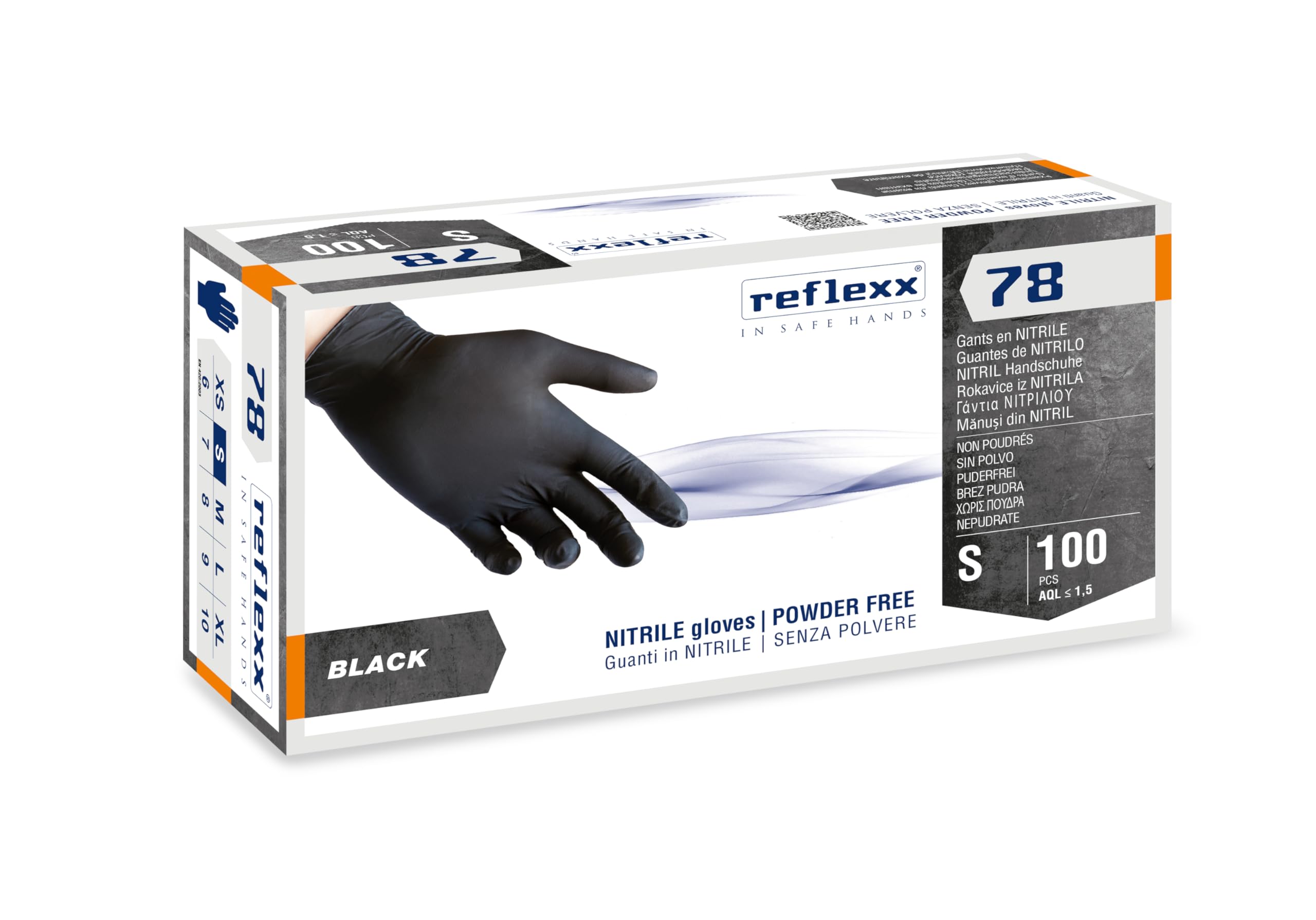 Reflexx R78 Nitrilhandschuhe, Puderfrei, Größe S, Schwarz (Packung mit 100 Stück)