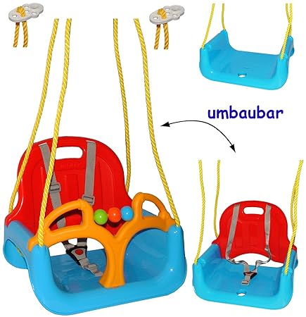 alles-meine.de GmbH mitwachsende - Babyschaukel / Gitterschaukel mit Gurt - ROT / GELB / BLAU - Leichter Einstieg ! - mitwach