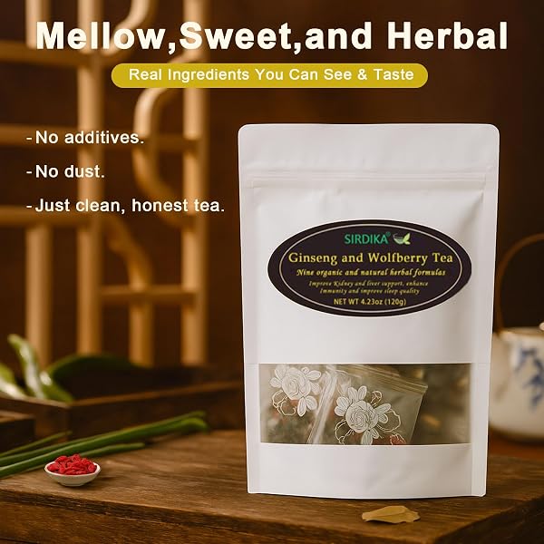 QIUUMEY GINSENG AND WOLFBERRY TEA, ORGANIC KIDNEY CLEANSE CHINESE HERBAL TEA FOR MEN AND WOMEN (120G, 10 BAGS X 12G)