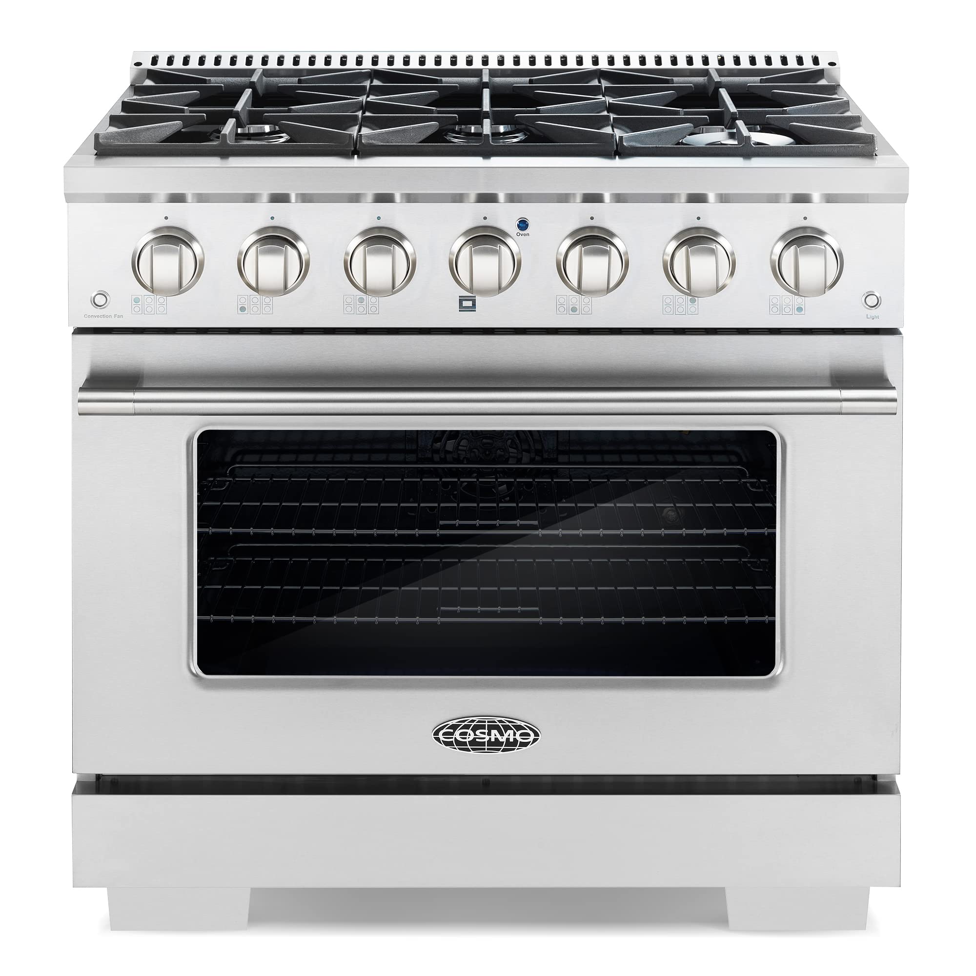 Photo 1 of ***PARTS ONLY**COSMO GRP366 36 in. Vista Collection 4.5 cu. ft. Gas Range, 6 Burners, Convection Oven, LED Light Panel in Modern Stainless Steel ( Pleas Read Clerks Notes)