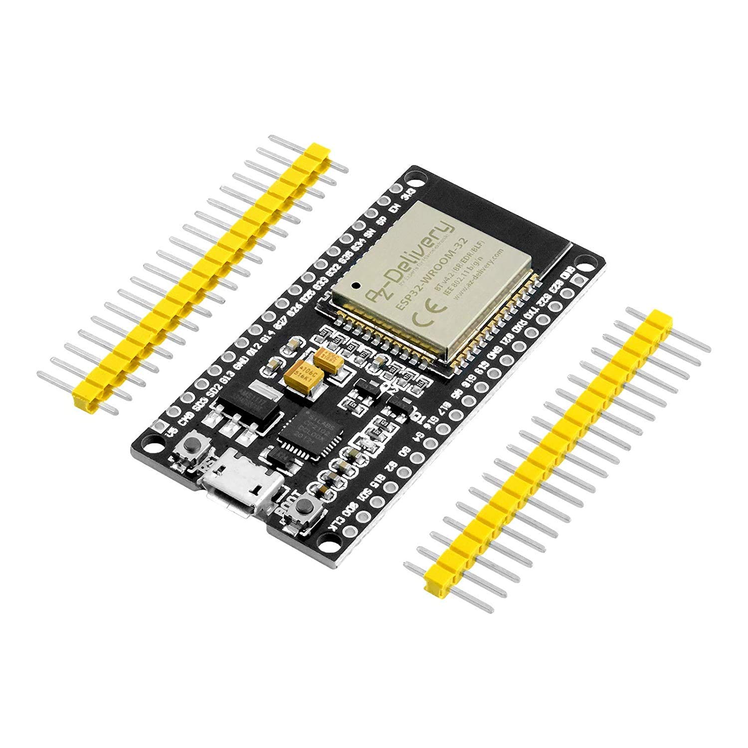 AZDelivery ESP32 NodeMCU Dev Kit C WiFi WLAN CP2102 ESP32-WROOM-32D IoT 2-In-1 Unsoldered Microcontroller Bluetooth Module Development Board compatible with Arduino Including E-Book!…