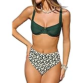 CUPSHE Women's Bikini Sets Two Piece Swimsuit High Waisted Push up Underwire Scoop Neck Adjustable Straps
