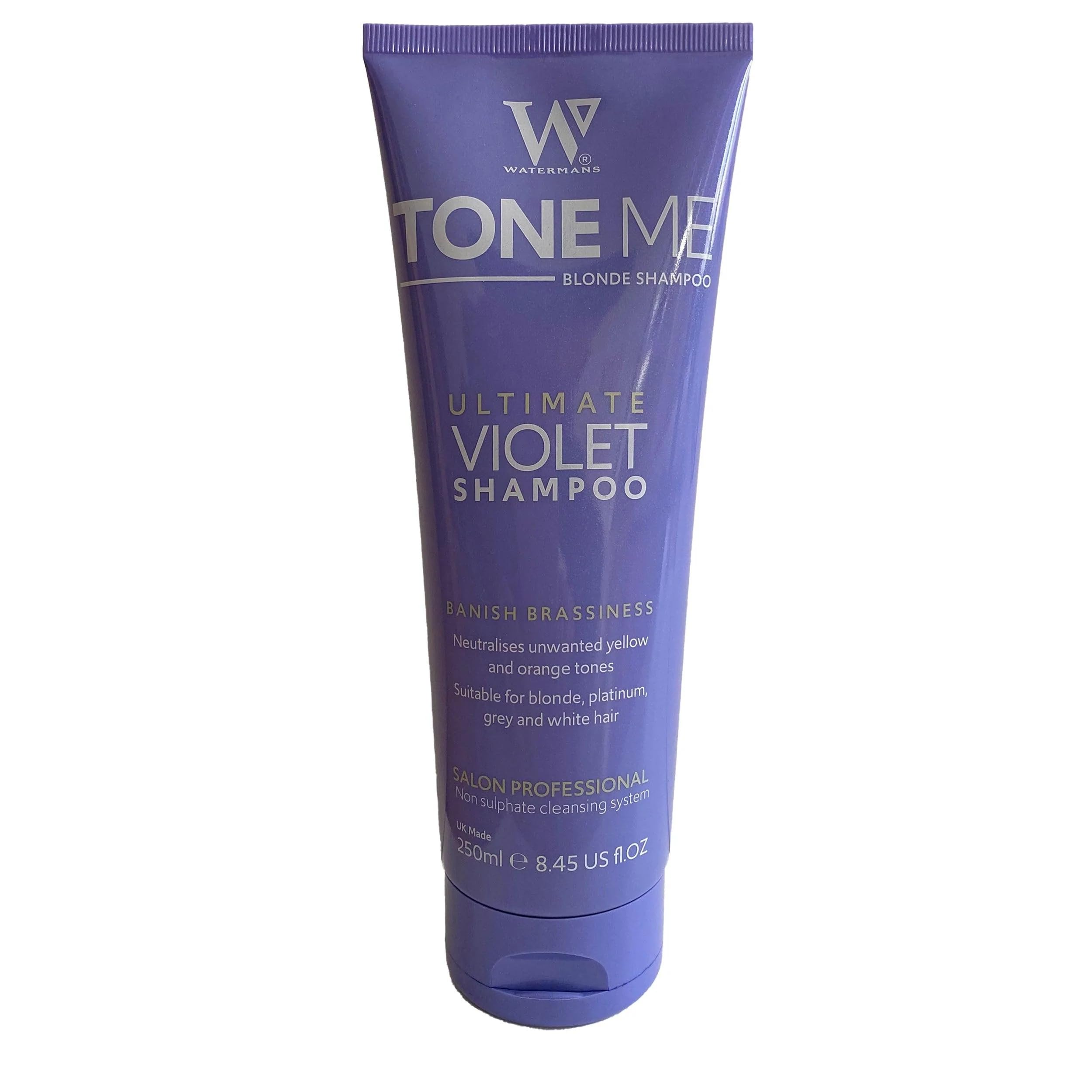 Watermans Tone Me Purple Shampoo 250ml Sulphate Free - For Blonde Bleached and Grey Hair - Comes with Free Make up bag