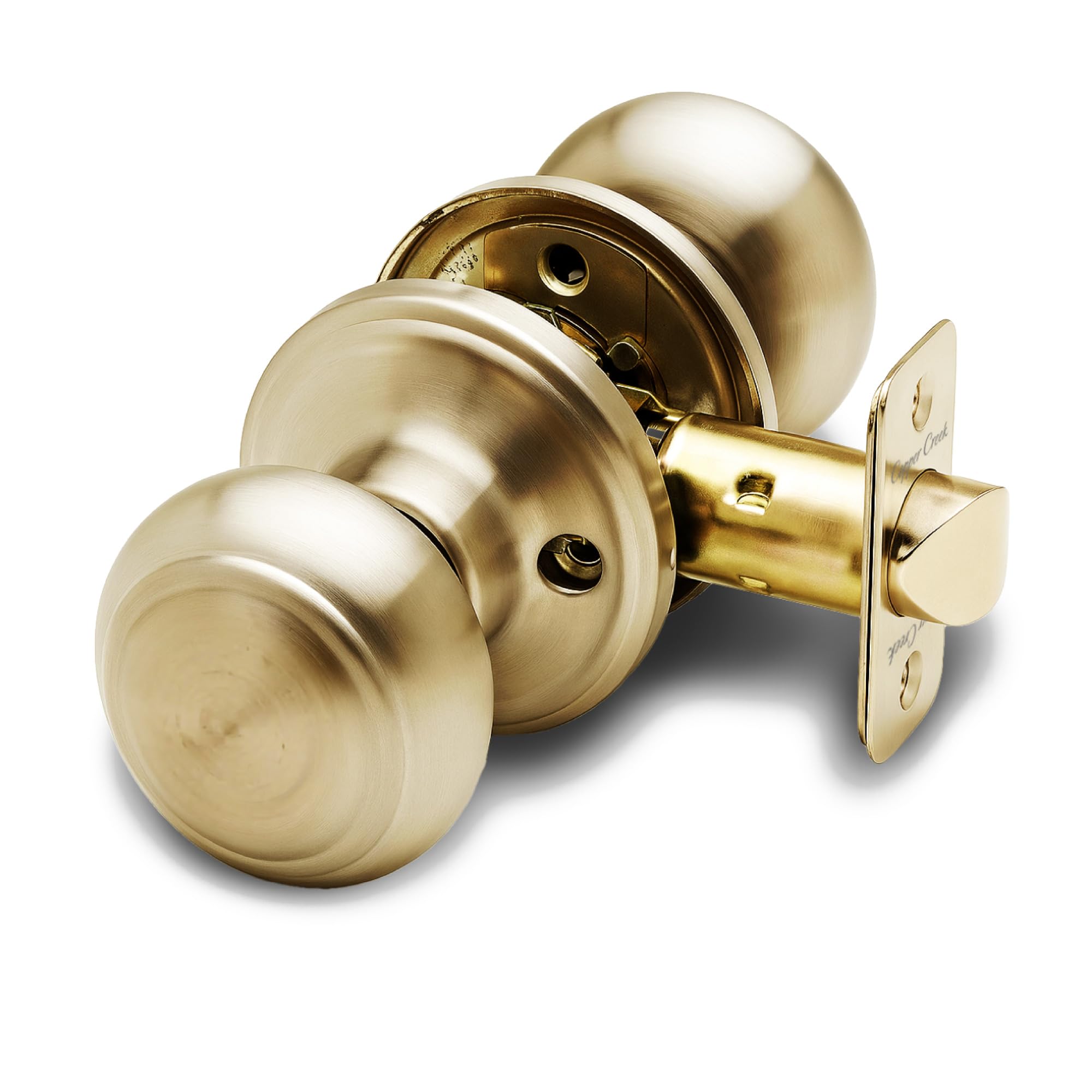 Copper Creek Polished Brass Door Knobs - Round Colonial Knob, 1 Pack, Interior Passage Handle Perfect for Home Improvement - Fits All Standard Doors - Hallway, Closet, Bedroom, Bathroom