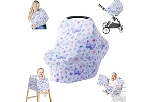 Plushii Baby Car Seat Cover, Multi-Functional Carseat Canopy and Infant Stroller Cover for Boys and Girls, Stretchy 5-in-1 Breathable Breastfeeding Cover, Butterfly