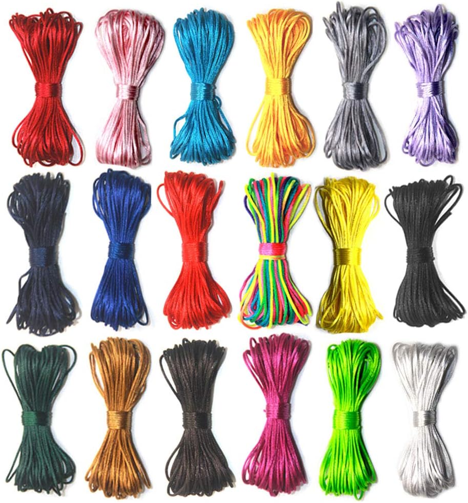 Ewparts 18 Bundles 1.5mm Rattail Satin Nylon Trim Silk Cord for Braided Necklace, Chinese Knot, Macramé, Trim, Jewelry Making,10 Meters Each Bunble