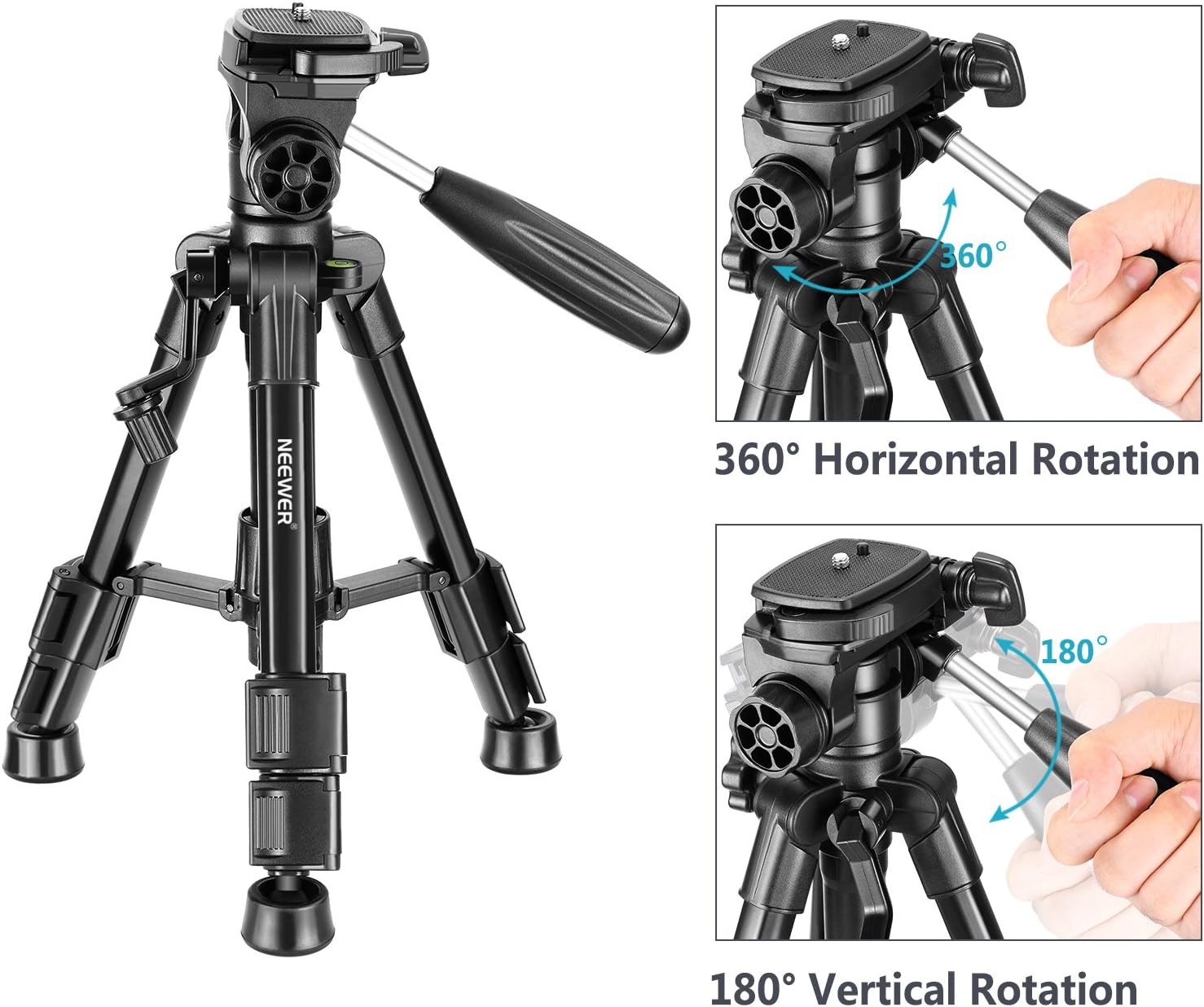 Neewer Mini Travel Tabletop Camera Tripod 24 inches/62 centimeters, Portable Aluminum with 3-Way Swivel Pan Head for DSLR Camera, Smartphones, DV Video up to 6.6 pounds/3 Kilograms (T210) : Camera & Photo