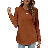 OFEEFAN Womens Sweatshirt Crewneck Long Sleeve Shirts High Low Tops Curved Hem