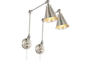 WINGBO Swing Arm Wall Lamp Set of 2, Modern Adjustable Wall Mounted Sconce, for Living Room Bedroom Vanity Study Desk Office, Brushed Nickel Finish