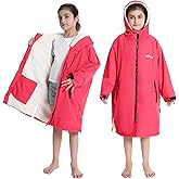 Hiturbo Warm Kids Swim Parka: Waterproof Changing Robe - Oversize Swimming Coat - Hooded Surf Poncho - Thick Lining (7-14Y)