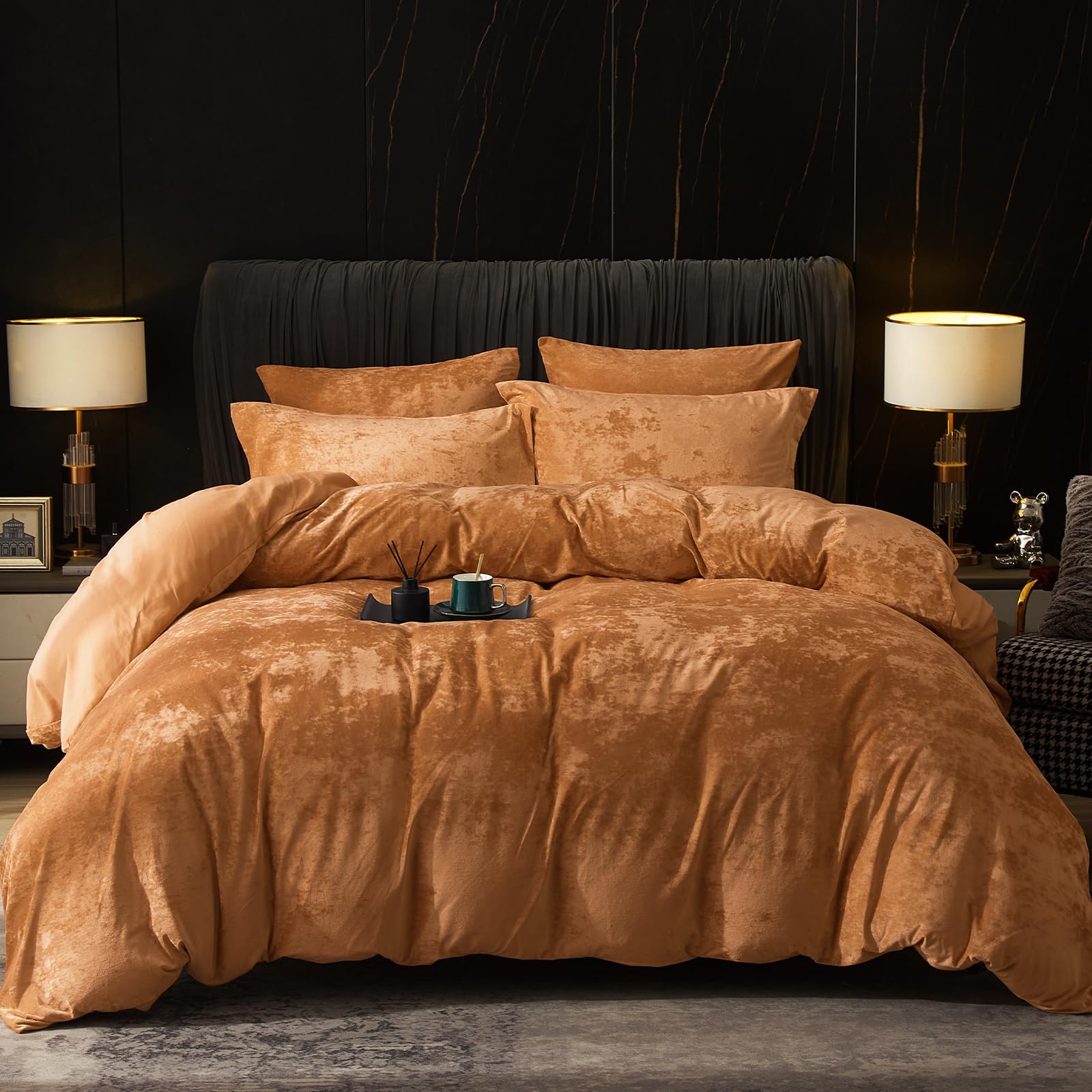 Photo 1 of PHF Truly Velvet Duvet Cover Set California King Size, 3pcs Ultra Soft Breathable Comforter Cover Set, Luxury Cozy Flannel Duvet Cover with Pillow Shams Bedding Collection, 104" x 98", Brown Sugar