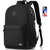 YAMTION Black Backpack for Women Men,Casual School Backpack Teen Boys and Girls 15.6 Inch Laptop Bookbag with USB Charger for College High School Travel Business