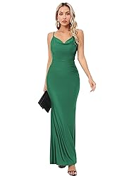 Capuffy Women Drape Neck Formal Maxi Dresses Lace