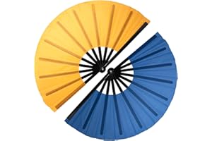 QIRMIZI 2 PCS Large Rave Fan Folding Clack Popping Line Dancing Fans Boots On The Ground Fans, Hand Fans for Halloween, Burlesque, Rainbow Outfits,Orange,Royal Blue