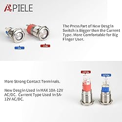 APIELE 10 Amp 16mm Latching Push Button Switch 12V