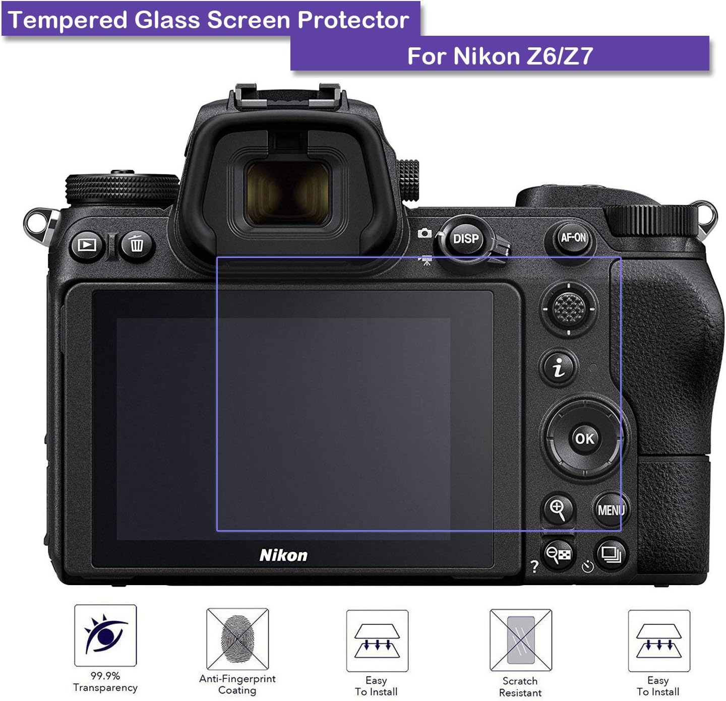 Nikon Z6 Screen Protector - MOTONG LCD Tempered Glass Screen Protector for Nikon Z6/ Z7 FX-Format Mirrorless Camera,9 H Hardness,0.3mm Thickness,Made from Real Glass