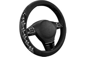 PIC AUTO Steering Wheel Cover, Black Sparkly Crystal Bling Glitter with Leather, Universal Fit 14.5"-15.5" Car Steering Wheels for Girls & Women, Anti-Slip Wheels Cover for Cars, Trucks, Van, SUVs
