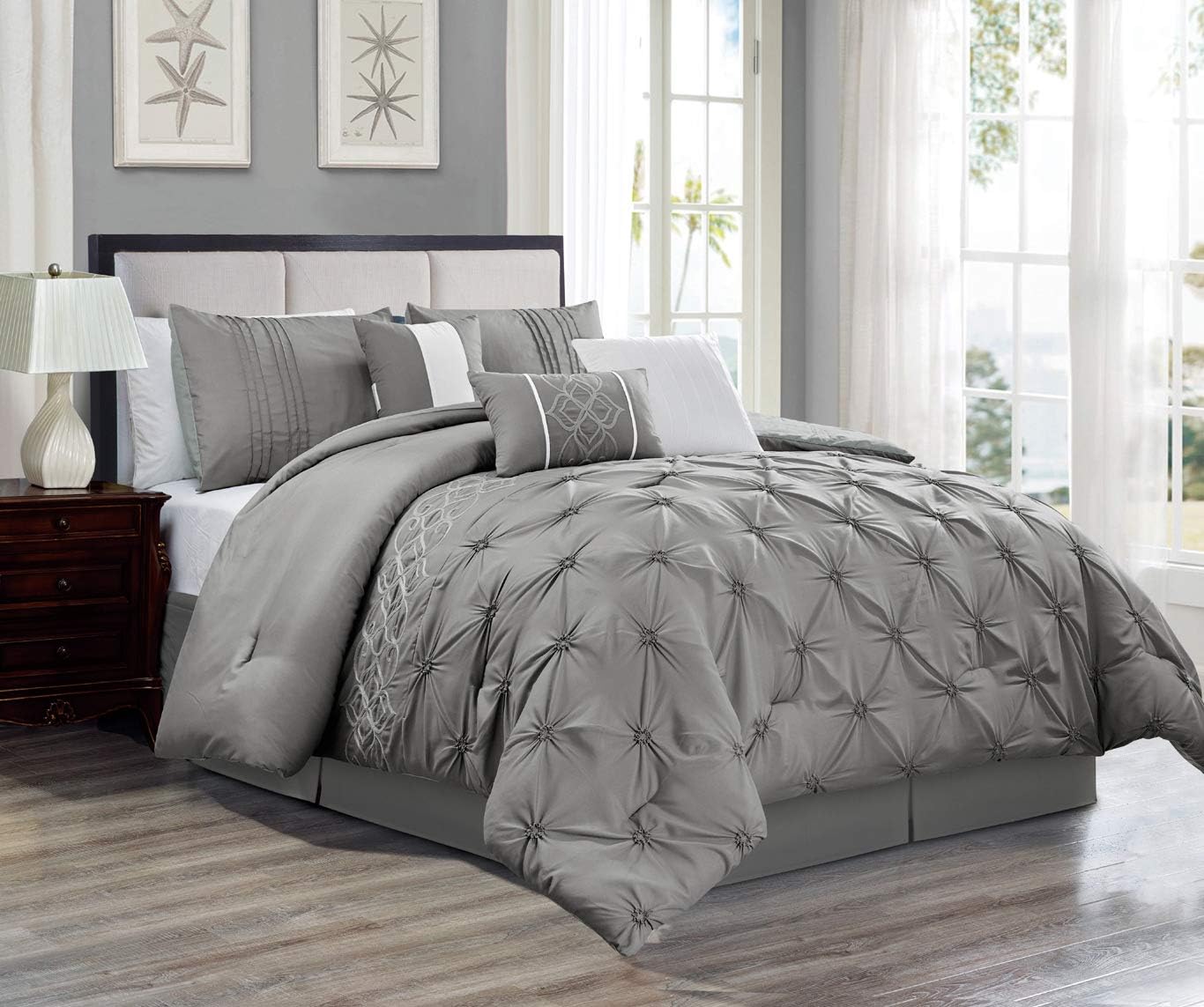 Amazon Com Grand Linen 7 Piece Oversize Grey Pinch Pleat Designer