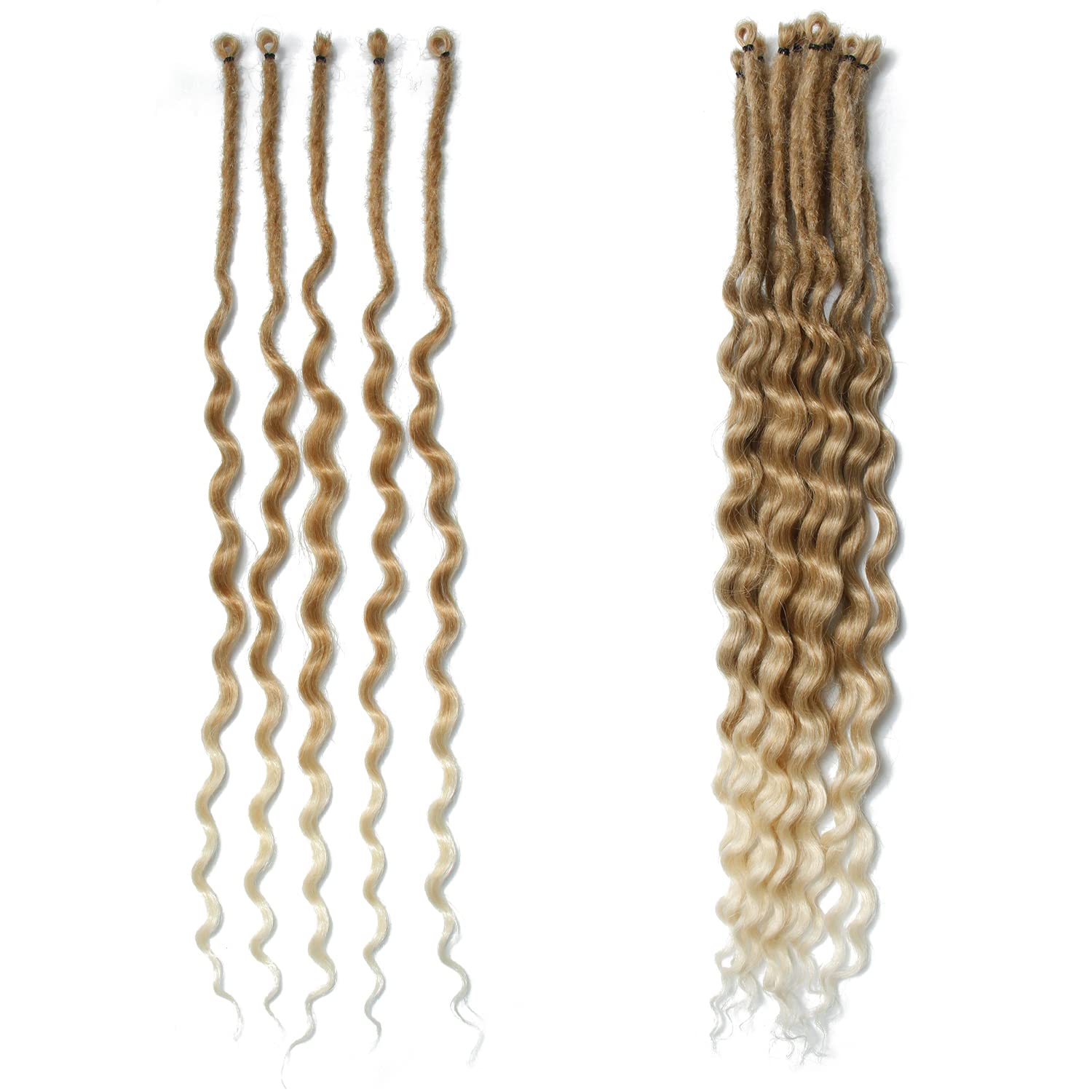 Curly Ended Thin 0.6cm Dreadlock Extensions 20 Inch Synthetic Wavy Dreadlocks SE Dreadlock Extensions Soft Pre-looped Dreads 15 Strands
