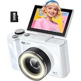 W &amp; O 4K Digital Camera for Photography,Flip Screen Digital Camera for Kids | 64MP Vlogging Camera for YouTube with SD Card,16X Zoom Autofocus,Point and Shoot digital cameras for Teens Beginner,White