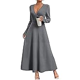 MISFAY Women's Casual Wrap Maxi Dress Long Sleeve Wedding Guest Cocktail Dresses A-Line Deep V-Neck with Pockets Dresses
