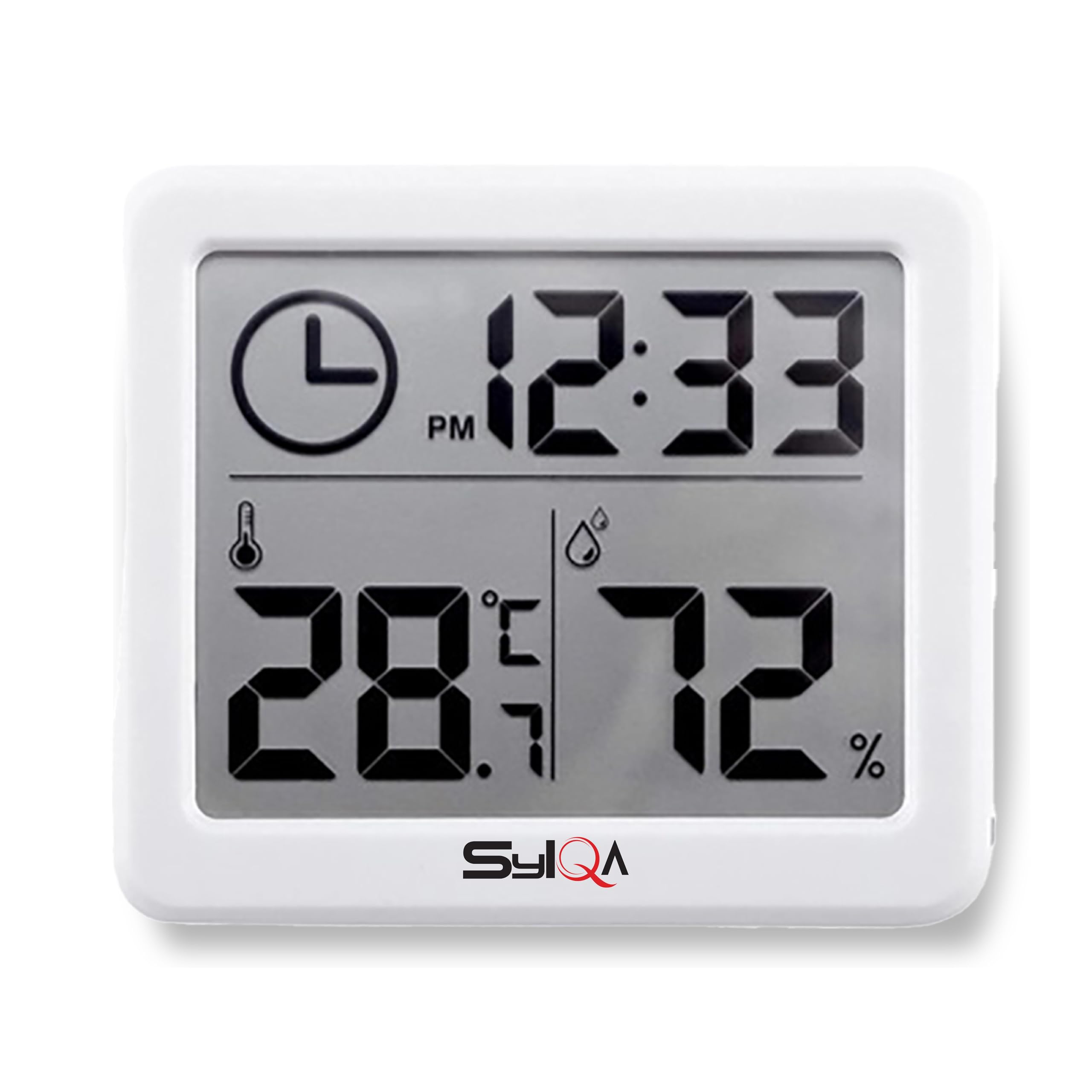 SYLQA Room Thermometer with Clock - Smart Mini Thermometer & Hygrometer -Digital Room Humidity and Temperature Monitor with Easy-to-Read Display - Perfect for Home, Office, Nursery, Greenhouse