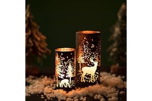 Hewory Christmas Hurricane Candle Holders: Black Reindeer Christmas Decor Set of 2, Glass Candle Holder for Table Centerpiece Mantel Window Kitchen Living Room