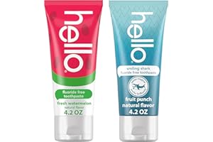 hello Smiling Shark and Fresh Watermelon Fluoride Free Kids Toothpaste Pack, Includes 4.2 oz Smiling Shark Kids and 4.2 oz Fresh Watermelon Toothpaste