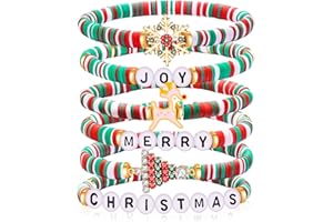 Kopuscristing 6 Packs Christmas Bracelets for Women Men Teens Joy Merry Christmas Charms Beaded Stretch Bracelets Christmas Festive Gifts Outfit Accessories