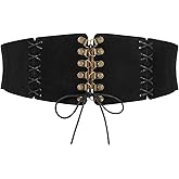 JASGOOD Women Elastic Corset Waist Belt Lace-up Tied Waspie Corset Suede Belts for Dress Halloween Costume