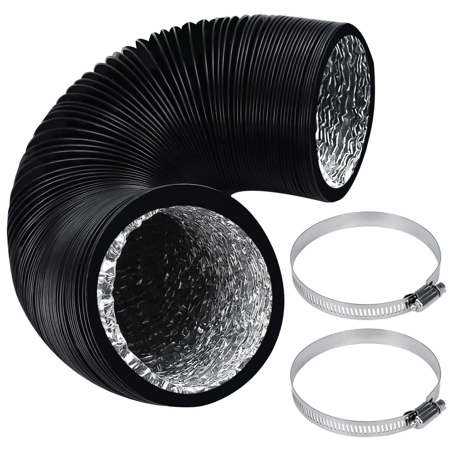 Dryer Vent Hose, 125mm Aluminum Air Ducting, 2.5m Exhaust Ducting for HVAC Ventilation Cooker Hood Extractor Fan Air Conditioner with 2 Stainless Steel Clamps