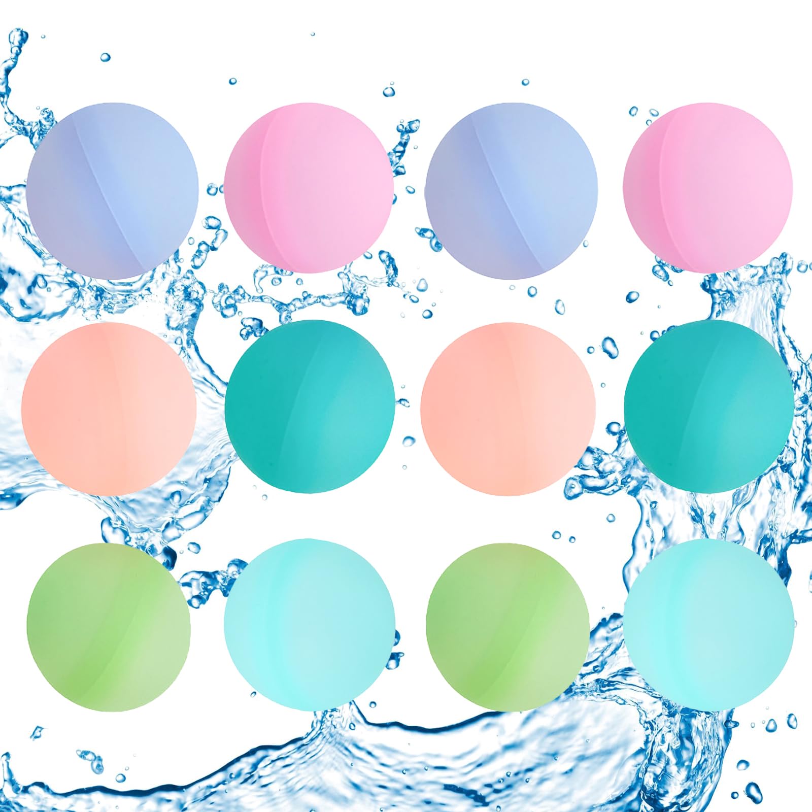 Reusable Water Balloons, MKNZOME 12PCS Refillable Silicone Water Balls Quick Fill Water Toys Water Bombs Summer Pool Toys, Outdoor Garden Beach Fun Party Swimming Pool Games for Kids Adults