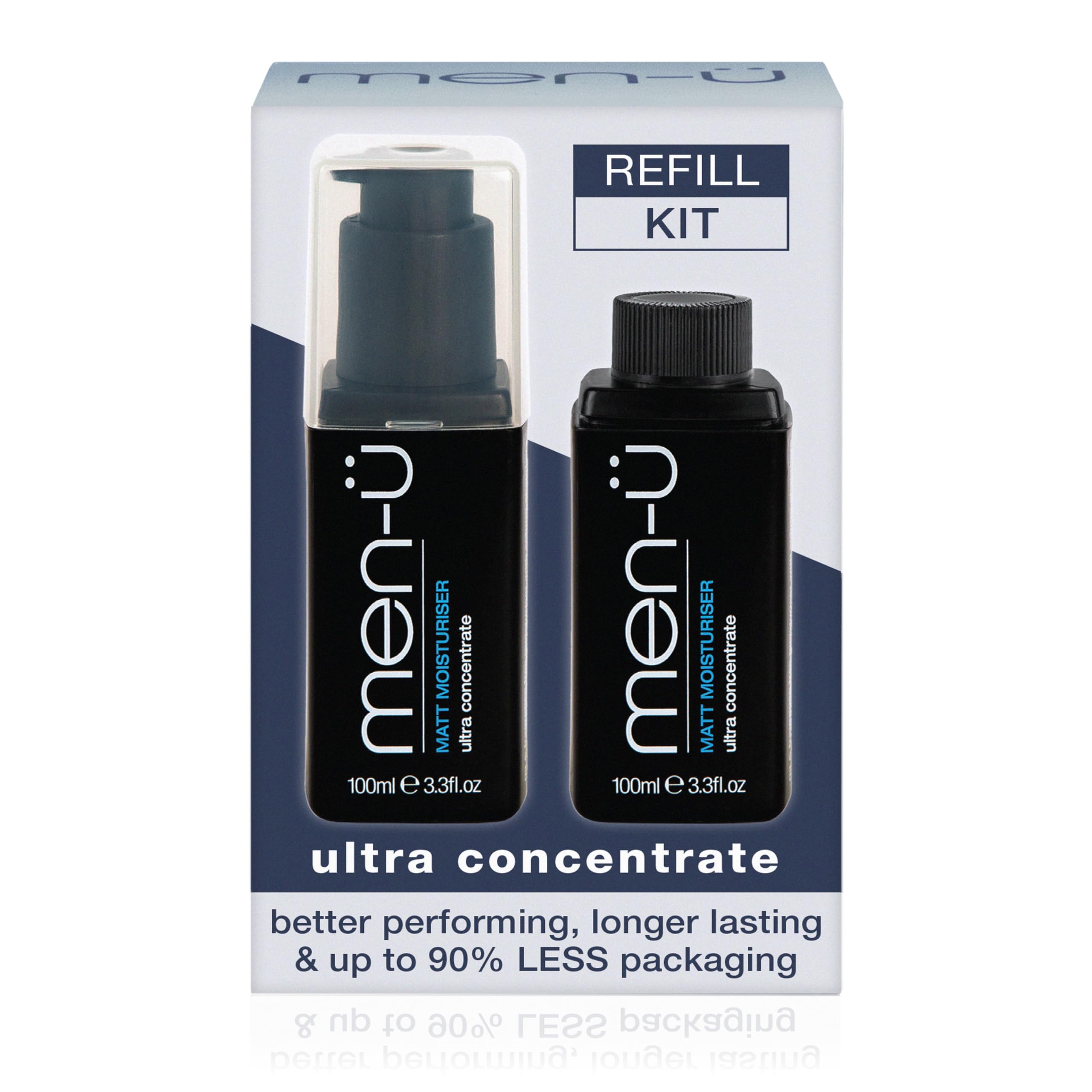 men-ü MATT FACE MOISTURISER REFILL STARTER KIT, Up to 240 Applications, Ultra-Concentrate Mens Moisturiser, Use on the Face and Neck for Matt, Smooth & Firm Surface, 100 ml Bottle + 100 ml Refill — image 1
