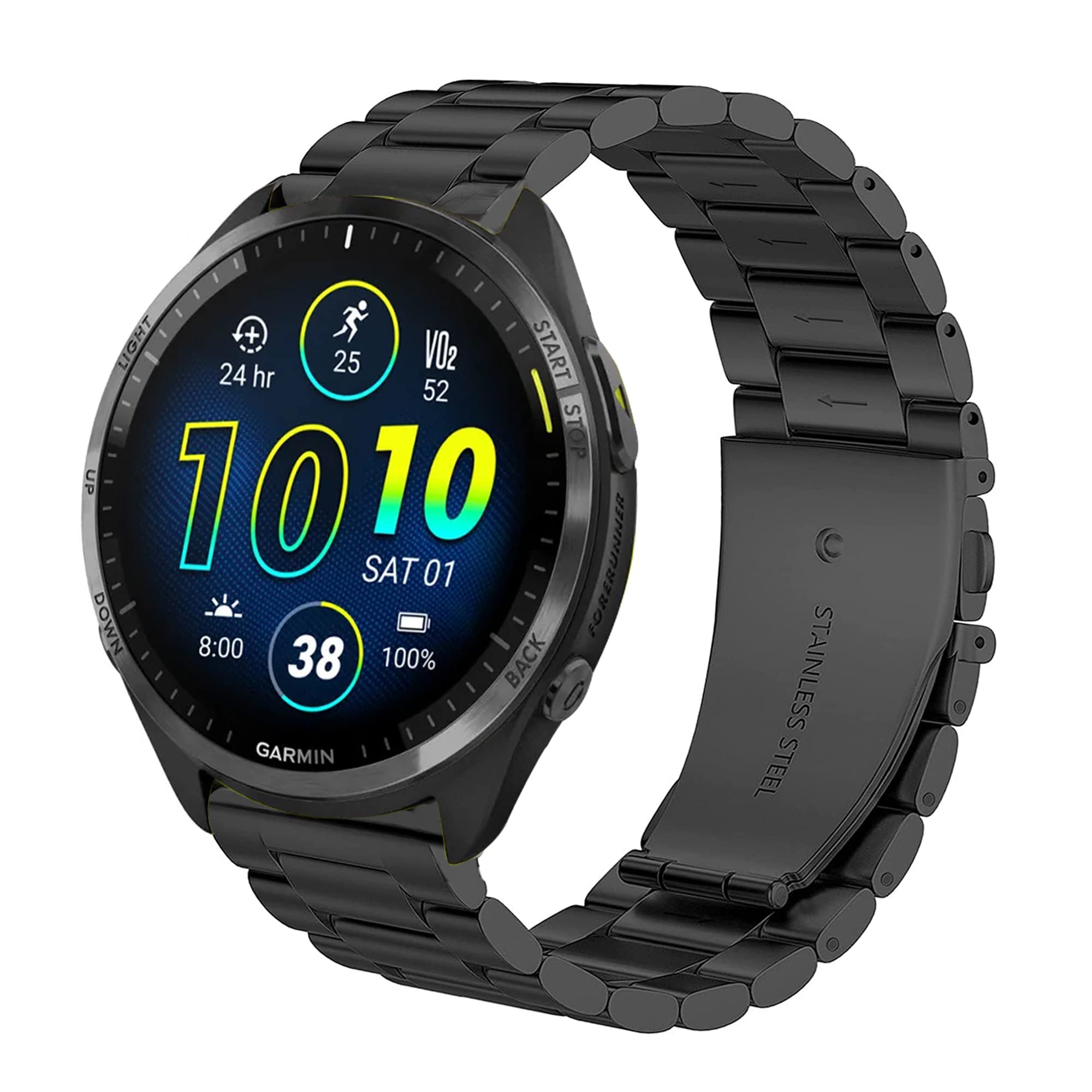 Compatible with Garmin Forerunner 965 Smart watch Bands, Stainless Steel Metal Replacement Strap Bracelet Compatible with Garmin Forerunner 965 / Forerunner 265 46 MM Smartwatch (Black)