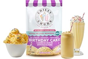 Chilly Churn Birthday Cake Flavored Ice Cream, Shakes & Smoothies, Use with Hand Mixer, Blender, Countertop Creamer, Ice Cream Machine & More, Gluten Free, Kosher, Makes 1.5 Quarts, 6 oz Pouch