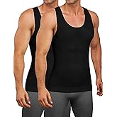 MISS MOLY 2 Pack Gynomastica Compression Shirts for Men Tummy Control U Neck Sleeveless Slimming Vest Tank Top Shapewear