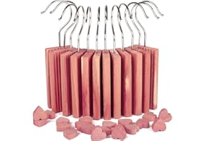 Langxinese Overvalued 32 Pk, Cedar Hangers（12）+Cedar Hearts (20), Cedar Hang Ups, Cedar Blocks for Clothes Storage,Aromatic Red Cedar for Chest Closet……