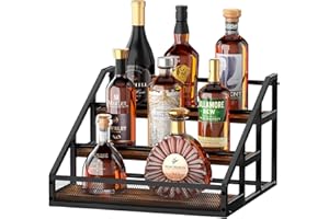 B4Life 3-Tier Liquor Bottle Display Shelf, Countertop Liquor Wine Rack, Bottle Storage Organizer for Whiskey and Spirits, Ret