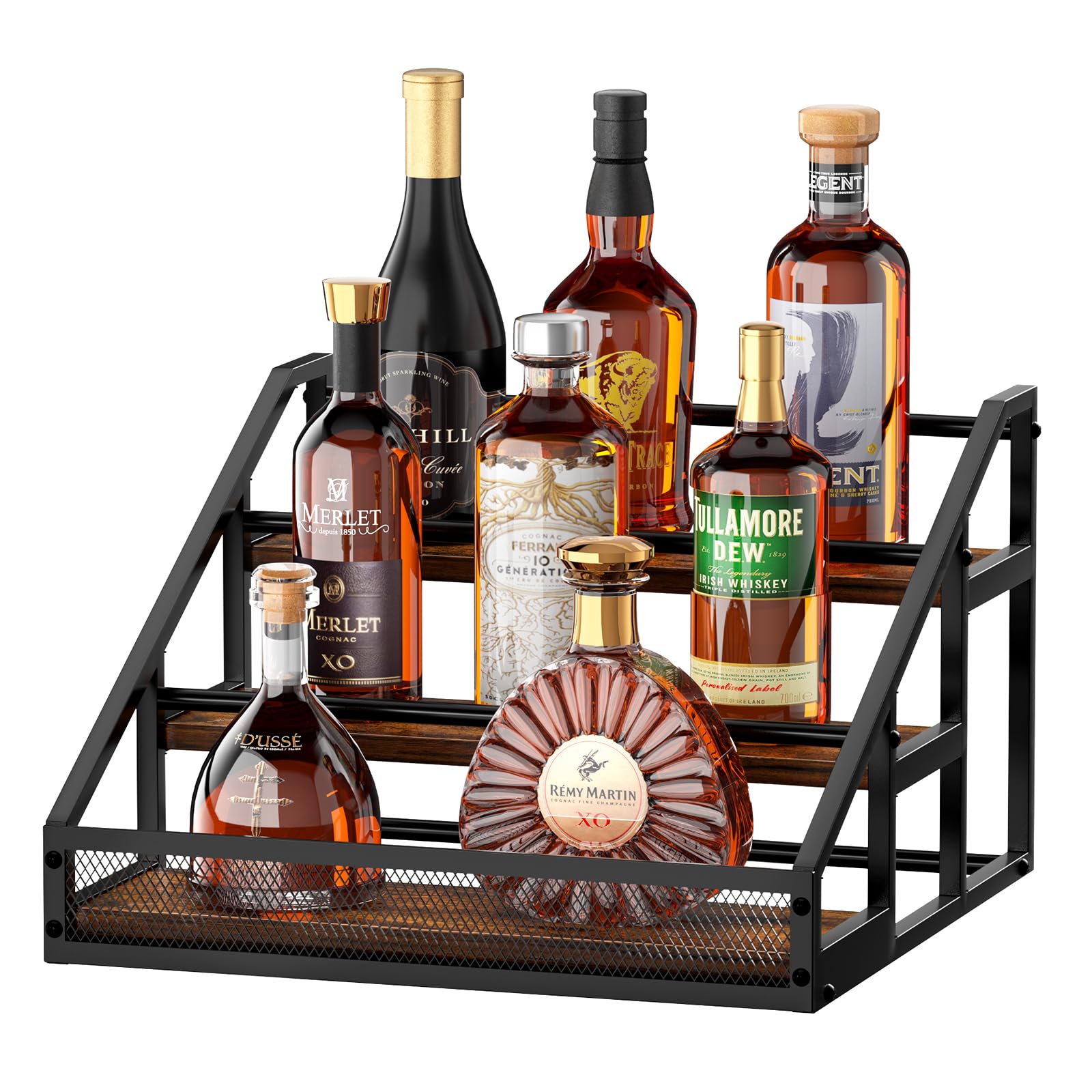 TJ.MOREE 3-Tier Liquor Bottle Display Shelf for Whiskey and Spirits - Retro Bar Shelves