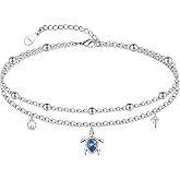 CHIC & ARTSY Women Anklets S925 Sterling Silver Cute Animal Layered Anklet Bracelet Adjustable Multilayer Beach Anklet Bracelet Summer Foot Jewelry Cable Chain 10-11 Inches