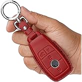 CISUI Genuine Leather Key Fob & Shell Compatible with Mercedes-Benz 4-Button Smart Key (Deep Red)