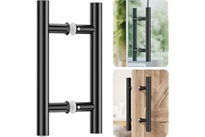 Ranbo Matte Black 6" (CTC) Back to Back Shower Door Handle, 10" Length, Heavy Duty 1mm 304 Stainless Steel Pull, Fits 1/4"-1/2" Glass Doors & 1-3/8"-2-3/16" Barn Doors