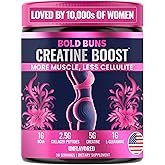 Bold Buns Creatine for Women – Booty Builder Supplement with Collagen & BCAA – Supports Muscle Development, Post-Workout Recovery, Skin Elasticity, Healthy Hair & Nail | Unflavored – 30 Servings