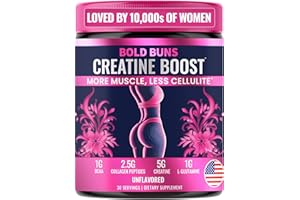 Bold Buns Creatine for Women – Booty Builder Supplement with Collagen & BCAA – Supports Muscle Development, Post-Workout Recovery, Skin Elasticity, Healthy Hair & Nail | Unflavored – 30 Servings