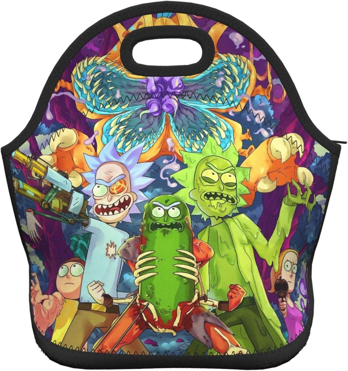 Anime Ri-ck Mo-rty Insulated Neoprene Lunch Bags Large Organizers luncheon Box Lightweight Reusable Lunchs Handbags Tote Bag for Kids Men Women Travel Picnic