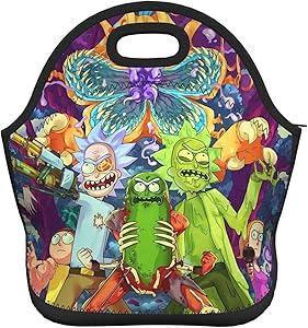 Anime Ri-ck Mo-rty Insulated Neoprene Lunch Bags Large Organizers luncheon Box Lightweight Reusable Lunchs Handbags Tote Bag for Kids Men Women Travel Picnic