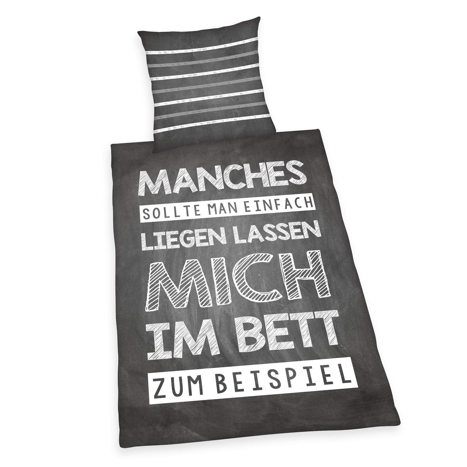 Herding Sayings Bedding Set, Reversible, Pillow case 80 x 80 cm, Duvet cover 135 x 200 cm, Cotton/renforcé, Grey/white