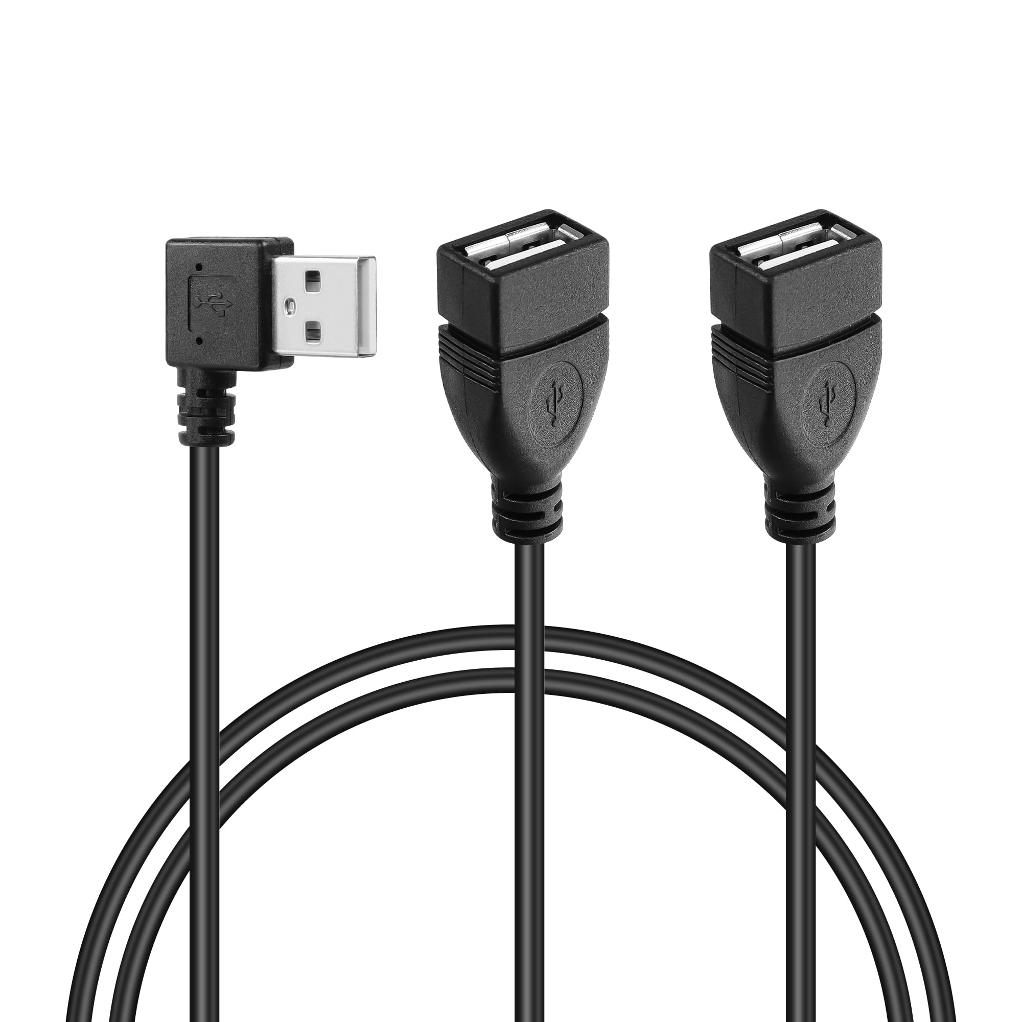 GINTOOYUN USB A 2.0 Y Splitter Extension Cable，90 Degree Angle Male to Dual Female Connector Cable for Car,Laptop,PC,Mobile Telephone,Printer/U-Disk etc 3.28FT(Right Angle)(Right Angle)
