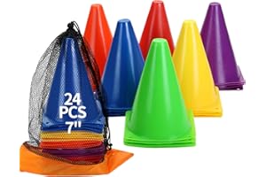 ISANCHA Training Plastic Soccer Cones Set,for Soccer, Skating, Basketball, Games，Kids Obstacle Course(Multicolor，27 PCS，7 Inch), Red, Blue, Orange, Purple